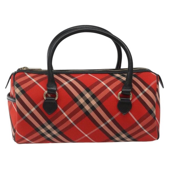 BURBERRY Nova Check Blue Label Hand Bag Nylon Leather Red Black gold Auth EC765 - Picture 3 of 16